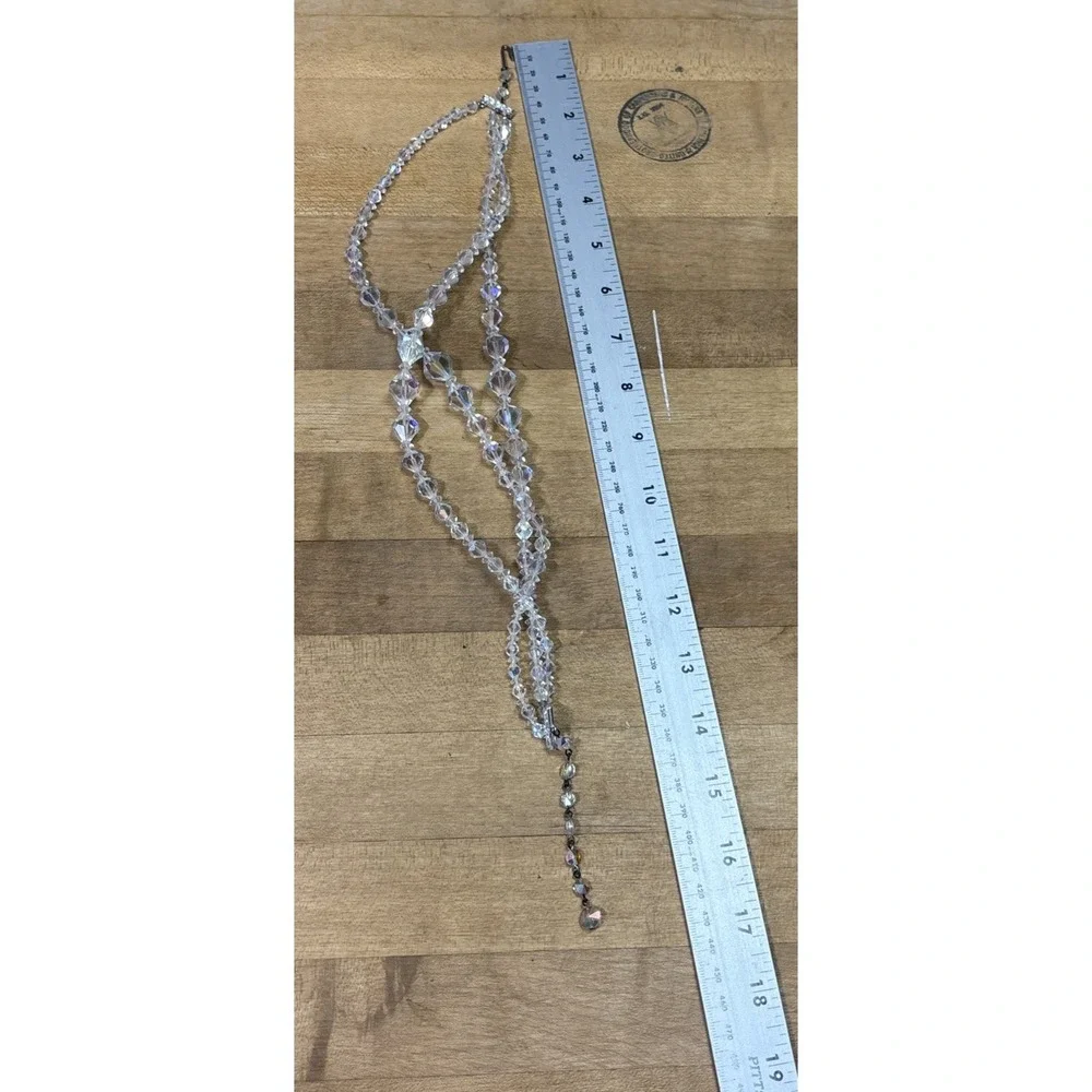 Vintage AB Crystal Triple Strand Choker Necklace Gothic Glam Faceted Glass